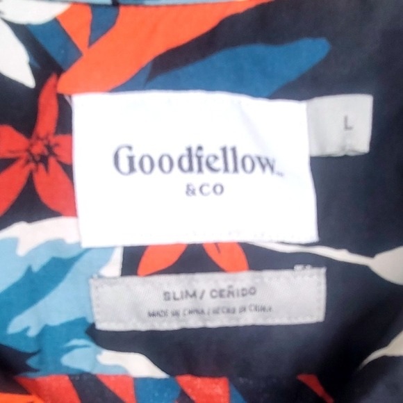 Tropical Floral Button Down Shirt Navy Blue Large Goodfellow & Co Mens Slim Fit - Picture 4 of 9